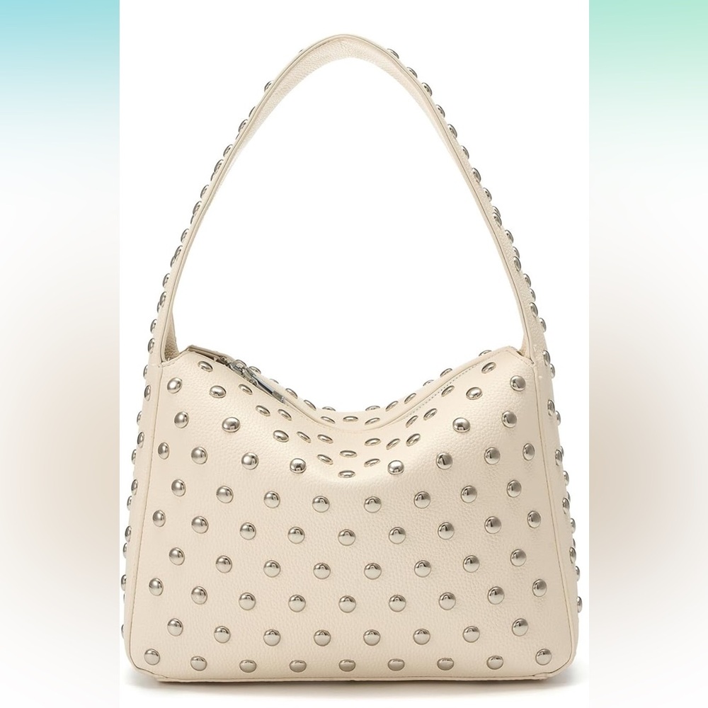 Studded Cream Hobo Bag with zipper closure NWT